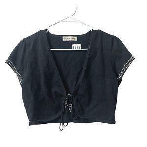 Y2K 90s Victor Costa Womens Black Cardigan Sweater S Cropped Sequin Whimsigoth